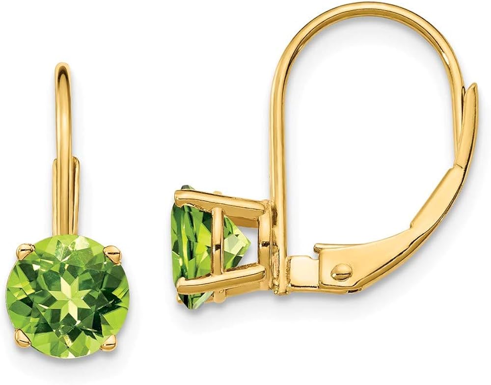 Solid 14k Yellow Gold 6mm Simulated Peridot Leverback Earrings Jewelry