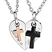 Aeici His and Hers Matching Set Stainless Steel Half Heart Pendant with Cross Puzzle Necklaces