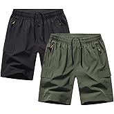 Muaney Boys Youth Cargo Shorts Quick Dry Athletic Shorts with Zipper Pockets for Outdoor Camping Hiking
