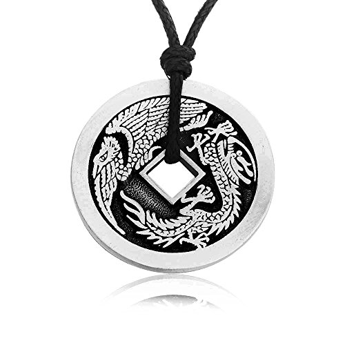 Dan's Jewelers Lucky Dragon Chinese Coin Necklace Pendant, Fine Pewter Jewelry