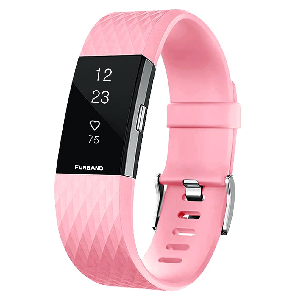 FunBand for Charge 2 Strap Bands,Classic Edition Soft Silicone Sport Adjustable Replacement Accessory Bracelet Straps for Charge 2 Fitness Activity Wristband (1-Pack Pink)