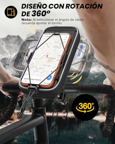 Suporte para telemóvel para bicicleta e motocicleta com saco impermeável para guiador, saco para guiador de bicicleta com suporte para telemóvel para smartphone de 5,5 a 7 polegadas, suporte para telemóvel para bicicleta de montanha