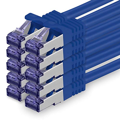 1aTTack.de Cat.7 Netzwerkkabel 5m - Blau - 10 Stück - Cat7 Patchkabel (SFTP/PIMF/LSZH) Rohkabel 10 Gb/s mit Rj 45 Stecker Cat.6a - 10 x 5 Meter Blau