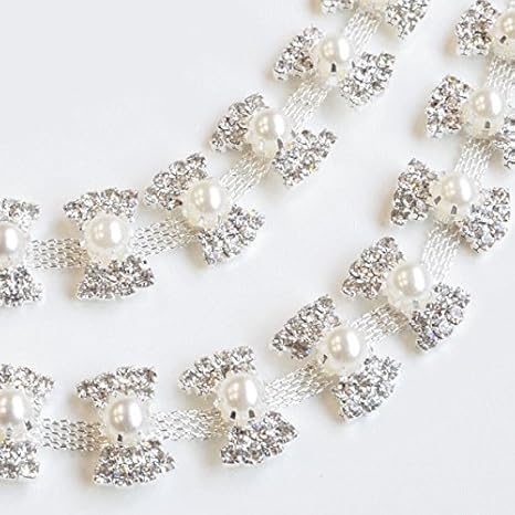 Amazon パールが付いたリボンのダイヤレーン 10cmカット販売 数量1は