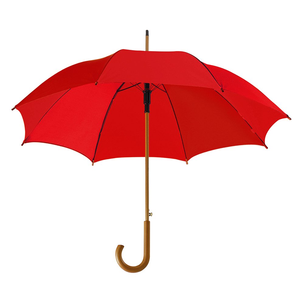 eBuyGB Automatic Opening Classic Wooden Crook Handle Large Umbrella Rainproof for Men and Women Umbrella Windproof Strong - Red 41.5 Inch / 105cm Span 90cm Length