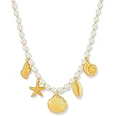 FAUTHENTICUTE Pearl Choker Necklaces With Multi Beach Charms Shell Conch Starfish Jewelry