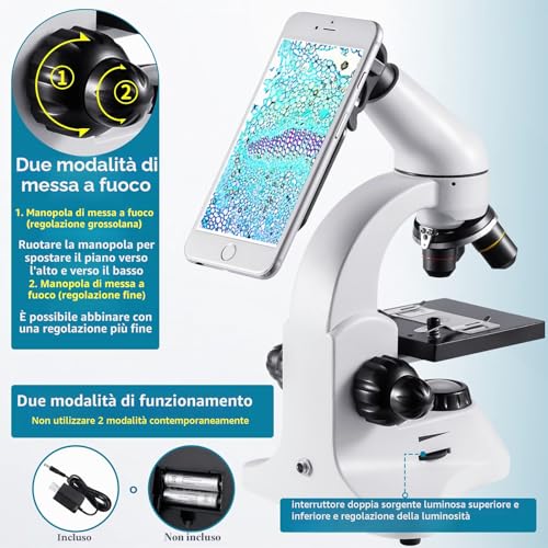 2000X Professional Optical Microscope, Biological Compound Monocular Microscopes for Children and Students and Adults