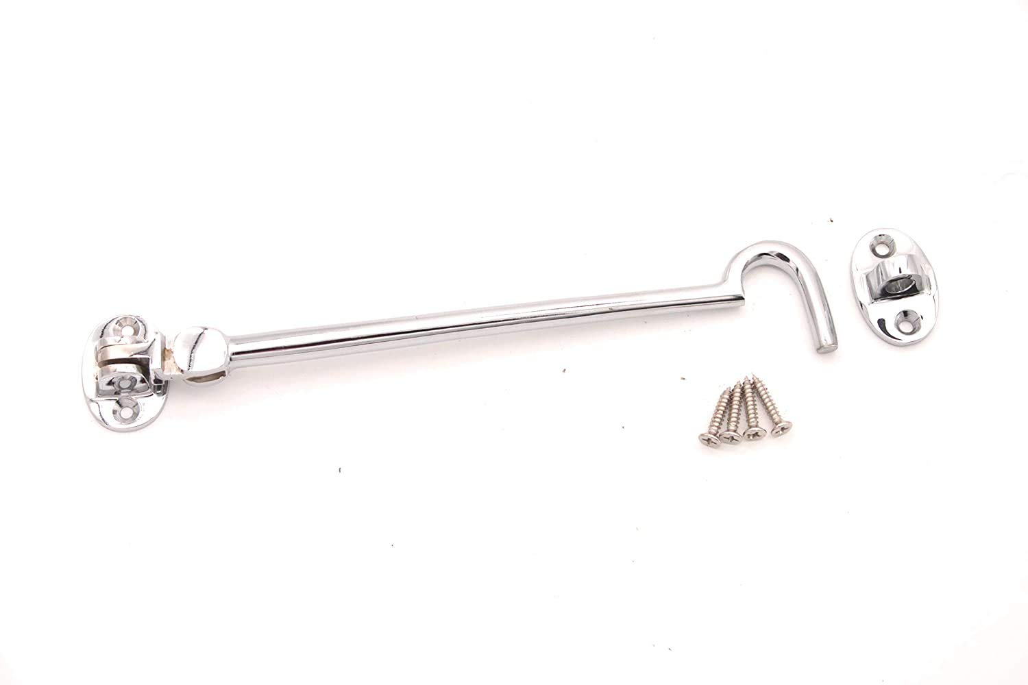 Infinity Decor Heavy Duty Polished Chrome 8" (200mm) Cabin Hook & Eye Silent Catch Door Latch Lock for Gate Shed Patio Window Garden Gate