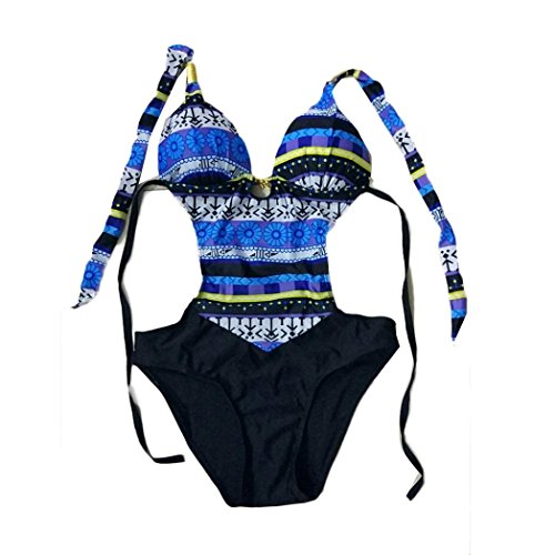 Clearance Bikini,Han Shi Bohemia Printed Bra Swimwear One Piece Bodysuits Monokini (Blue, M)