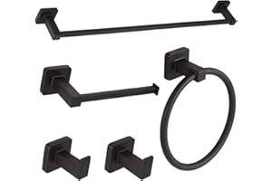 Ntipox 5 Pieces Matte Black Bathroom Hardware Accessories Set,23.6 Hand Towel Bar Set Black, Toilet Paper Holder, Towel Ring,