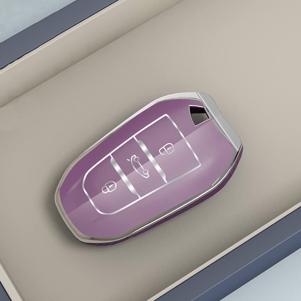 ontto Key Case Car Key Case Fits Peugeot 308 408 508 2008 3008 4008 5008 Citroen C4L C6 C3-XR Picasso DS3 DS4 TPU Silicone Key Case Protective Key Case Silver Purple