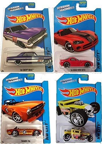 Hot Wheels Kroeger Exclusive Mission Madness 4-Car Bundle - Bone Shaker, 1966 Chevy Nova, 2006 Dodge Viper SRT10, Triumph TR6
