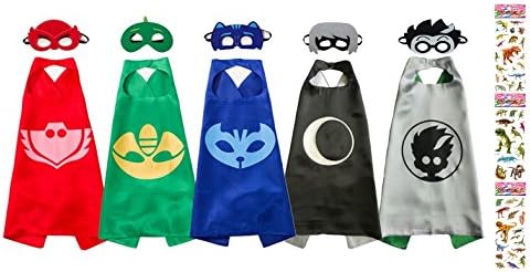Uunic PJ Masks Costumes 5 Capes and Masks for Catboy Owlette Gekko Romeo Luna Girl