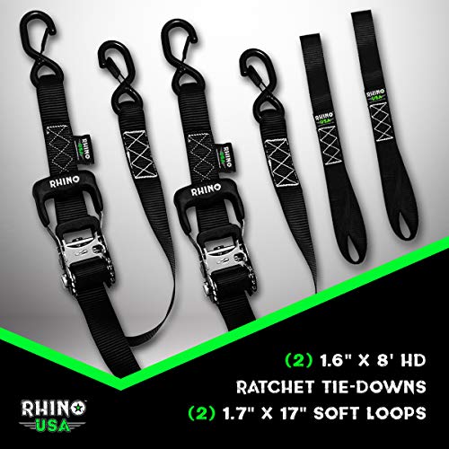 RHINO USA Ratchet Straps Motorcycle Tie Down Kit, 5,208 Break Black 2