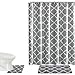 Fashion Dream Shower Curtains Set & Flannel Foam Bathroom Mat Set Combination 3 Pcs Set - Geometric Patterned Shower Curtain Gray and White 18 x 30 Bath Mat, 18 x 18 Toilet Mat & Shower Curtain
