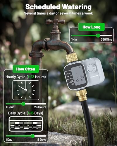 [2026 All-New] Water Timer, Unistyle Hose Timer for Sprinkler Irrigation, Brass Inlet, Automatic Watering System for lawn & Garden Plants, Auto/Manual/Delay Modes, Easy to Set up, Precise Control