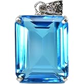 Gemsgrowth Natural Blue Topaz 95.40 Ct Certified 925 Sterling Silver Emerald Cut Gems Pendant