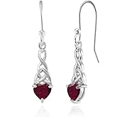 Sterling Silver Genuine, Simulated, or Created Gemstone 6x6mm Dainty Heart Celtic Knot Dangle Earrings