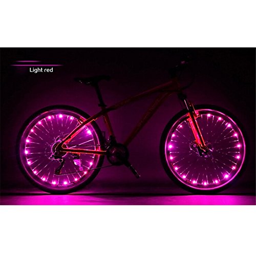 Happy Hours - USB Rechargeable Waterproof Bike LED Light / Bicycle Motorbicycle Lamp Flash Tyre Wheel Light Strip Night Riding Cycling Safety Fun Spoke String - Pink