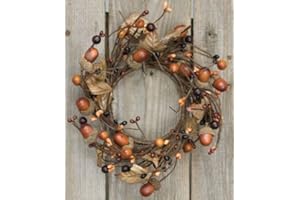 HAPPY DEALS ~ Fall Acorn Candle Ring | 4 inch Center | Country Mix Twig Berries Wreath