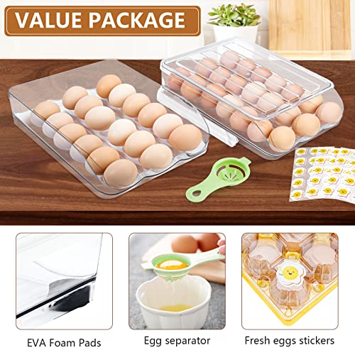 TAOPE Egg Holder for Refrigerator, Scrolling Egg Storage Container Reusable, Double Layer Fridge Egg Trays 36 Grids, Auto Rolling Egg Organiser Egg Storage, Smart Way to Ensure Older Eggs Get First