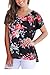 FAVALIVE Womens Short Sleeve Floral Print V-Neck T-Shirt Tops