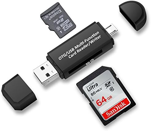 USB Memory Card Reader, iHEBE SD/Micro SD Card Reader Viewer Micro USB OTG to USB 2.0 Adapter with Standard USB Male Micro USB Male Connector for PC and Notebooks Smartphones/Tablets with OTG Function