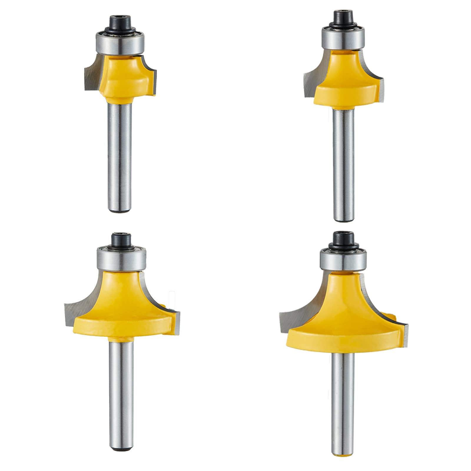 Yueqing Zhongji roundover router bit 1/4 shank router bits 1/4 shank 1/4-Inch-6.35MM Shank Roundover Edging Router Bit Set，Corner Rounding Edge Forming Bit Set， 1/8", 1/4", 3/8", 1/2" Radius (4 Pack) — image 1