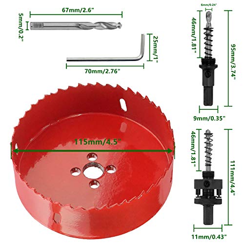 4.5 inch Hole Saw, 1 1/4 inch Cutting Depth HSS BiMetal Hole