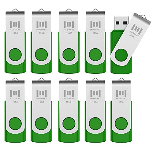 10 X MOSDART 16GB USB2.0 Flash Drives in Bulk Swivel Design Thumb Drives with Led Indicator,Green 10pack