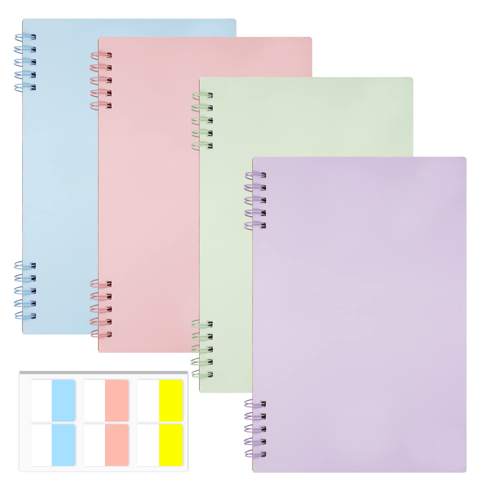 DIBALIYI 4 PCS A5 Spiral Notebook, 160 Pages Colorful Wirebound Notebooks Bound with 60 PCS Index Stickers, Spiral Notepads with Hard Cover, Lined note book for Home School Office, 80 Sheets