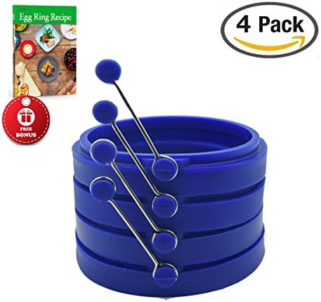 Piatelli Kitchen Silicone BPA-free Non-tick Egg Ring with Guide - 4 Pack - Blue