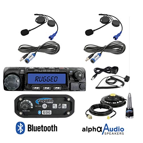 Rugged Radios RRP696 Black Out Series Intercom and RM60 60 Watt VHF Two Way Mobile Radio 2 Place Race System Kit with Helmet Kits, Push to Talk Cables, Intercom Cables, Antenna and Antenna Mount