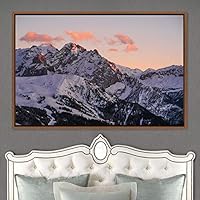 Framed Canvas Wall Art Snow Mountain Cool Expressive Farmhouse/Country Landscape Mountain Top Multicolor Photography Portrait Realism - 16x24 inches