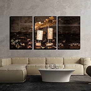 3 Piece Canvas Wall Art - Concept Two Men Carry Leaves, Wine Cork Figures - Modern Home Art Stretched and Framed Ready to Hang - 16"x24"x3 Panels
