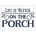 WALL DÉCOR PLUS MORE Life Is Better On The Porch Decal Quote Vinyl Wall Decor Stickers 23x13-Inch Deep Blue