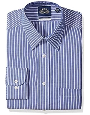 Men's Non Iron Stretch Point Collar Regular Fit Stripe Dress Shirt,