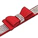 Beirui Rhinestone Bling Leather Dog & Cat Collar - Red Flocking Sparkly Crystal Diamonds Studded - Cute Double Pink Bowknot - Perfect for Pet Show,Wedding,Walking,Medium Neck for 12.5-15