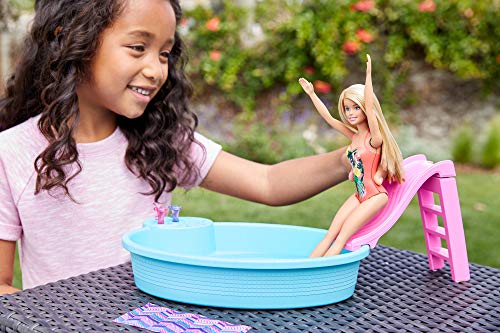Barbie-Pool, 1x Puppe mit blonden Haaren, Pool und Rutsche, Accessoires, Geschenk für Kinder, Spielzeug ab 3 Jahre,GHL91 – Bild 3