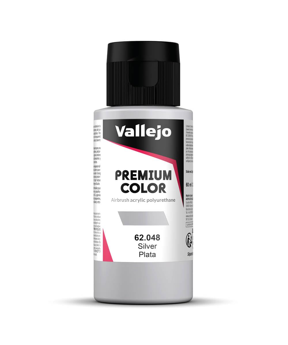 Vallejo Premium Color 60 ml Paint - silver plata, Packaging May Vary