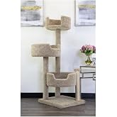 Cat Tree for Large Cats - Solid Wood &amp; Carpet 50" Tall | 50in tall solid wood tower, 25x25 in base, with plush carpet cover for large breeds like Maine Coons