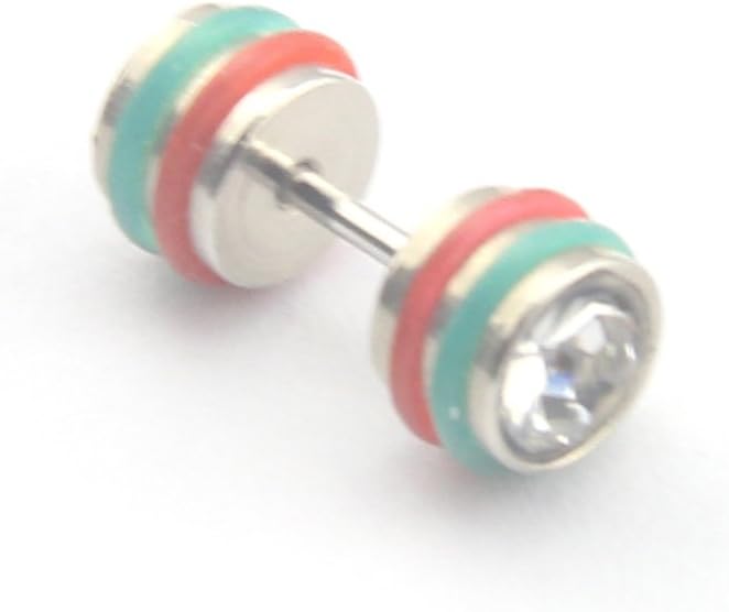 Dasoon 1 Pair 18 Gauge Double Crystals Stainless Steel Spike Earring Fake Cheater Ear Plug Flesh Taper Tunnel