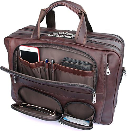 Iswee Genuine Leather Laptop Messenger Bag Business Briefcase Travel Duffel Luggage Bag (Large Size-Fit 17" Laptop, Palm Red)