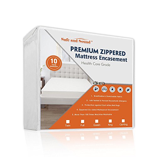 image for Safe and Sound Bed Bugs Mattress Encasement Waterproof Zippered Six-si