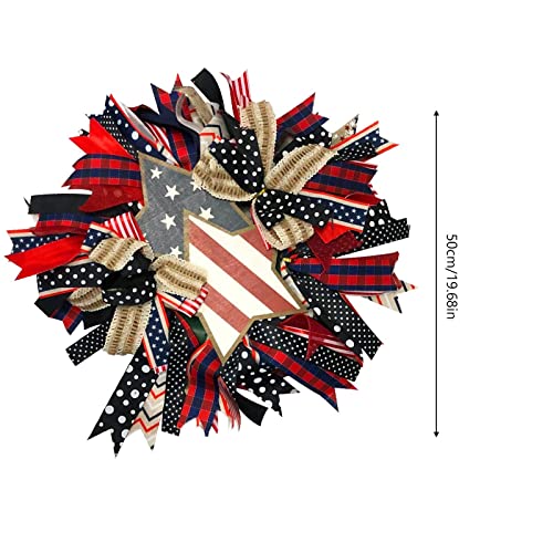 20'' Red White and Blue Wreaths for Front Door,4th of July Wreath Decorations,Patriotic Wreaths Wall Hanging Outdoor Decor,Porch Fence Decorations Hanging Gift for Memorial Day (Red)