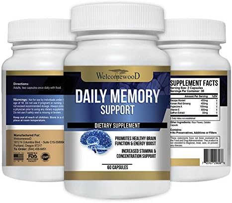 Daily Memory Support Herbal Extract Tablets,60 Capsules Helps With Concentration,Clarity,Cognition&amp;Mental Performance.Best Supplement to Help Kickstart Your Day