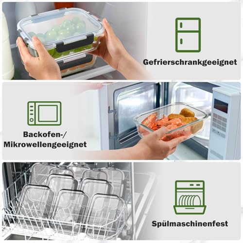 YASHE Glass Container with Lid, 10 Pieces, Stackable & Airtight Meal Prep Boxes, Glass for Dishwasher-Safe, Microwave & Freezer Safe, Leak-Proof, BPA-Free Glass Jars with Lid Set