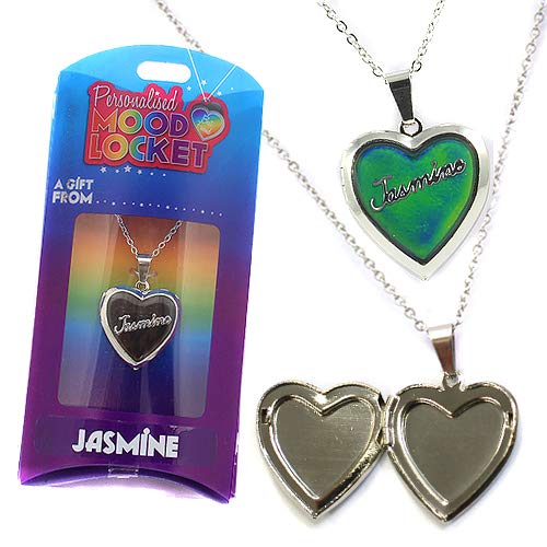 JASMINE PERSONALISED HEART SHAPED NAMED MOOD LOCKET FUN GIFT PRESENT