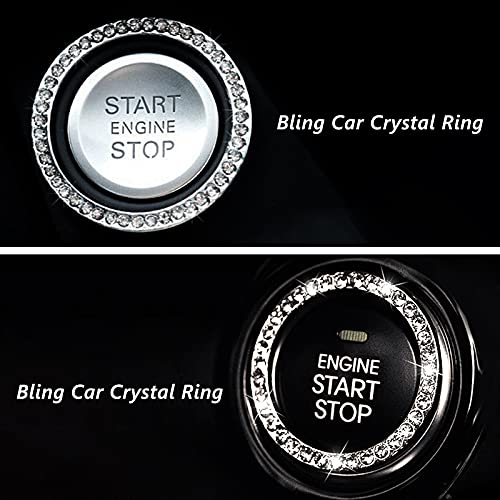 GEISTHOT 4 Pcs Bling Car Accessories for Women Girls, Car Decor Set, Rhinestone Bling Steering Wheel Cover Universal Fit 15 Inch, Glitter Car Seat Belt Covers, Bling Start Button Sticker