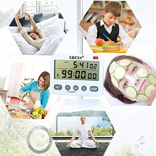 4 in 1 Kitchen Timer Digital Cooking Timer - XREXS Class Timer LCD Screen Clock Alarm Count up and Down Kitchen Timer for Cooking/Meeting/Learning/Yoga Batteries Included (218) - Thumbnail 5